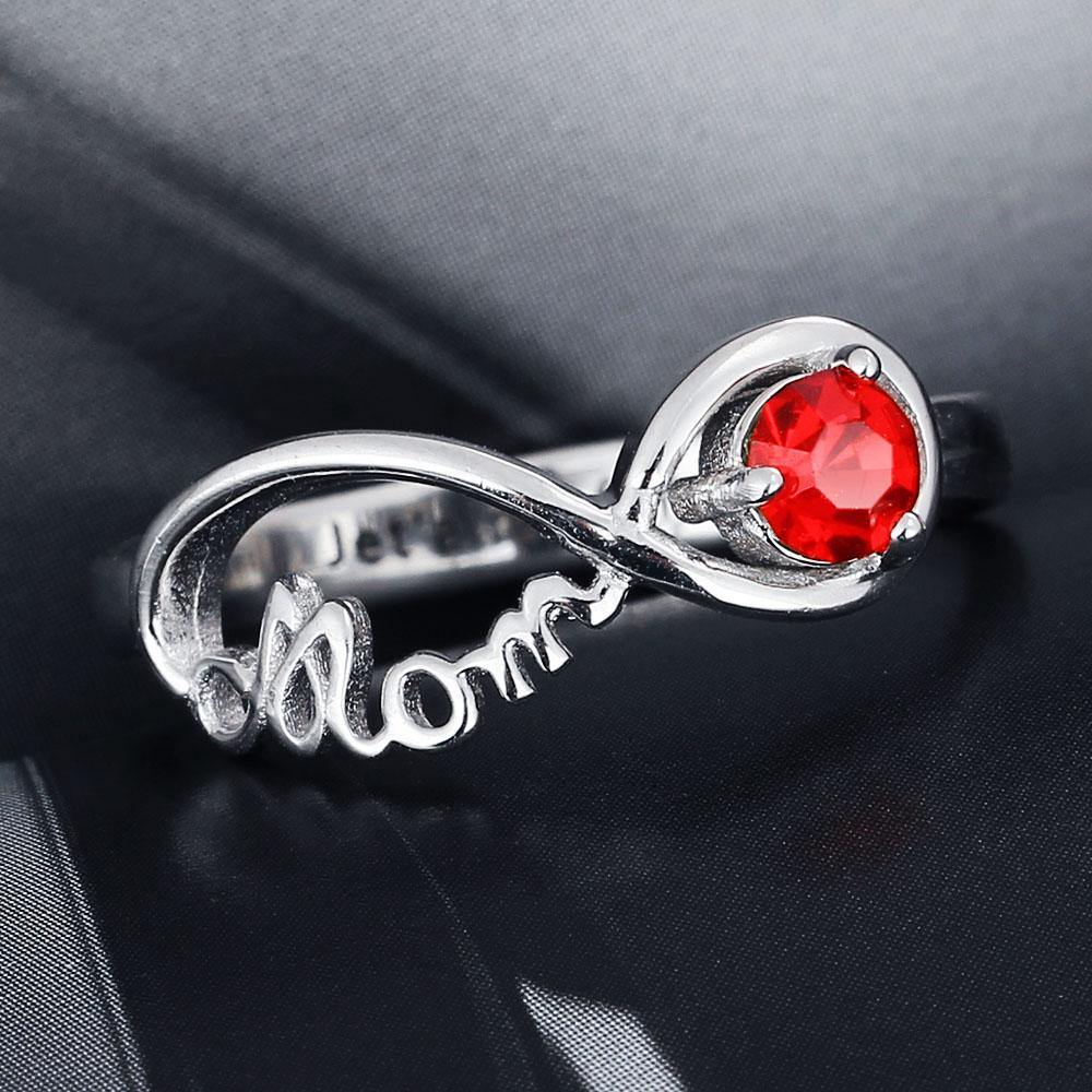 Sterling Silver Infinity Mothers "MOM" Ring with Round Birthstone