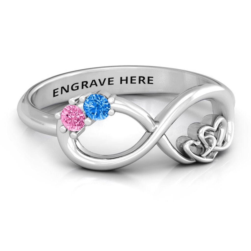 Sterling Silver Infinity Promise Ring with Interlocking Hearts and 2 Round Birthstones
