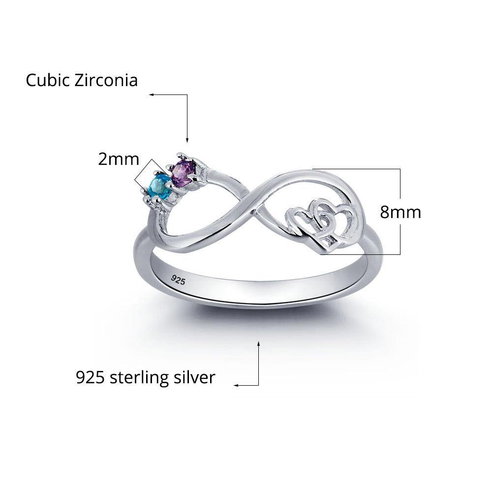 Sterling Silver Infinity Promise Ring with Interlocking Hearts and 2 Round Birthstones